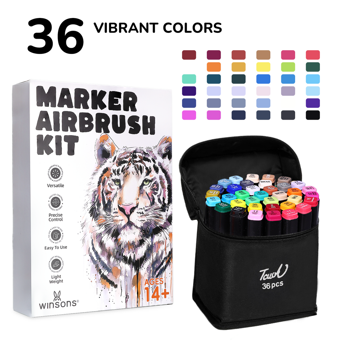 WINSONS Cordless Electric Airbrush Marker Kit with 36 Airbrush Markers