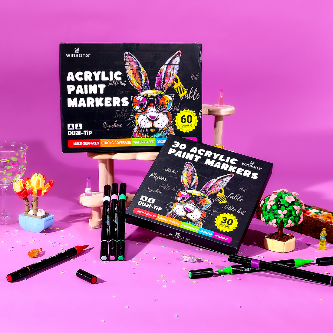 Winsons Dual Nib Waterproof Acrylic Pen for 30 / 60 Colors