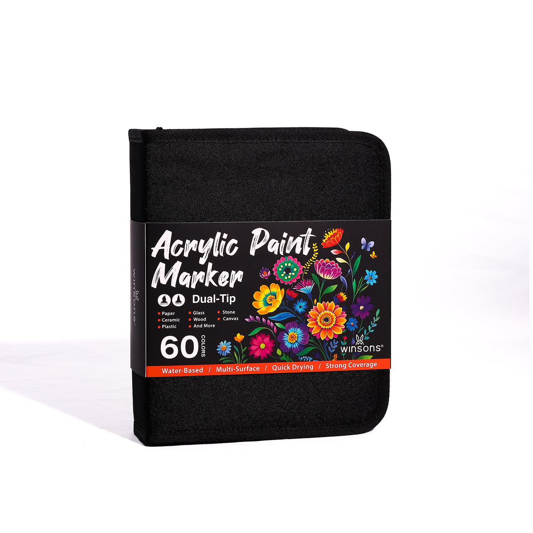 Winsons 60/120 Colors Dual-Tip Single Color Acrylic Paint Markers with Fabric Zip Case
